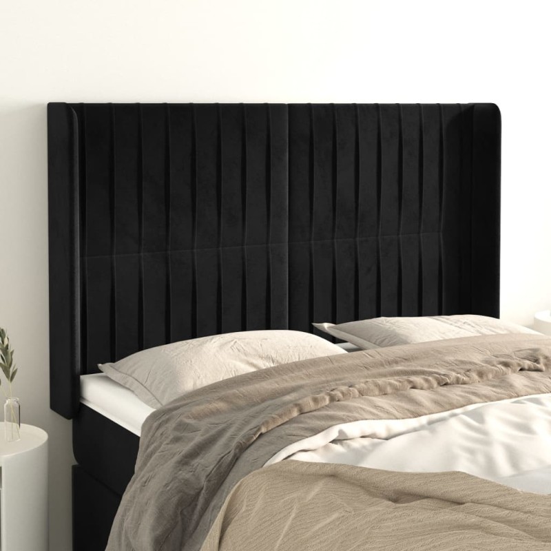 Testiera ad Orecchio Nera 147x16x118/128 cm in Velluto Testiera ad Orecchio Nera 147x16x118/128 cm in Velluto