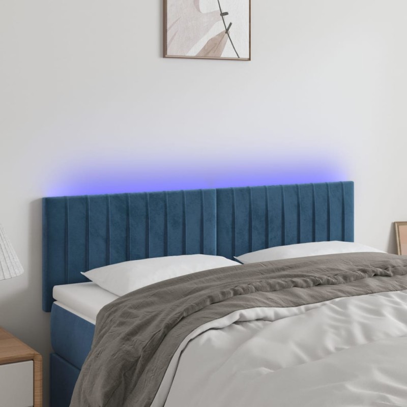 Testiera a LED Blu Scuro 144x5x78/88 cm in Velluto Testiera a LED Blu Scuro 144x5x78/88 cm in Velluto