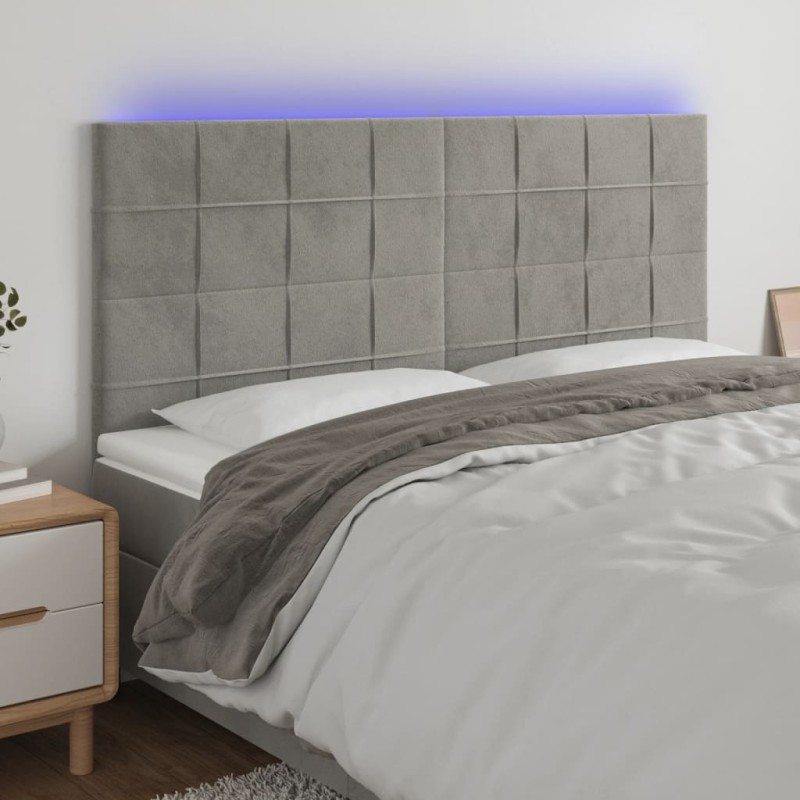 Testiera a LED Grigio Chiaro 160x5x118/128 cm in Velluto Testiera a LED Grigio Chiaro 160x5x118/128 cm in Velluto