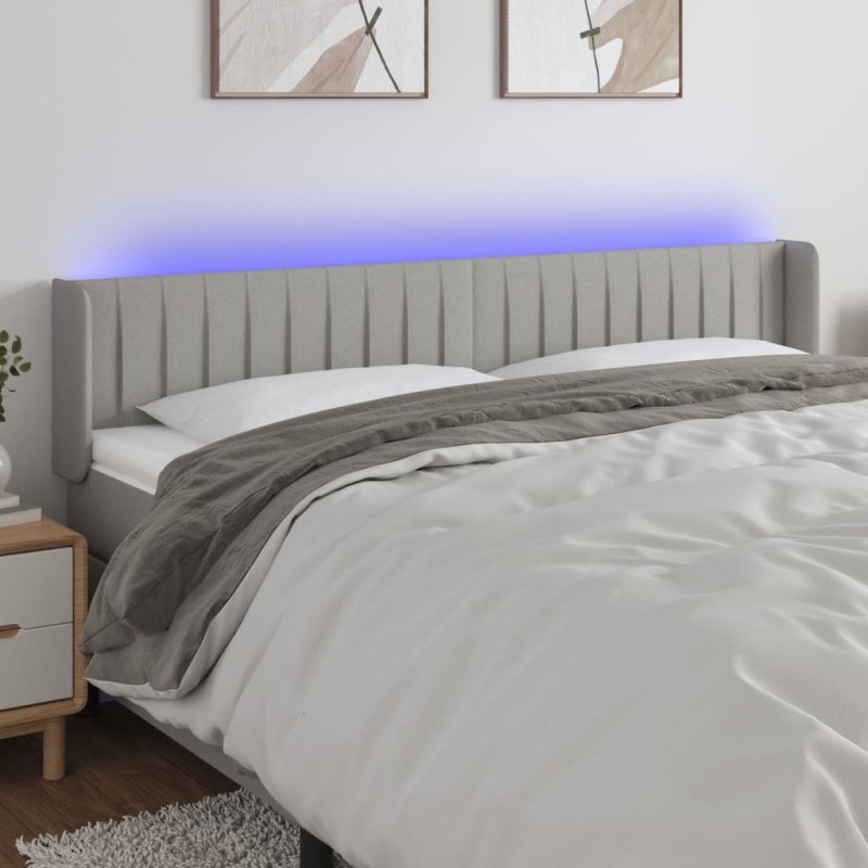Testiera a LED Grigio Chiaro 163x16x78/88 cm in Tessuto Testiera a LED Grigio Chiaro 163x16x78/88 cm in Tessuto