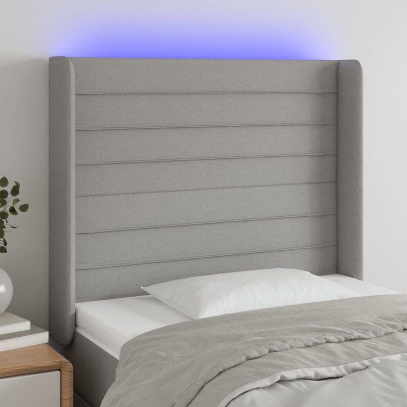 Testiera a LED Grigio Chiaro 83x16x118/128 cm in Tessuto Testiera a LED Grigio Chiaro 83x16x118/128 cm in Tessuto