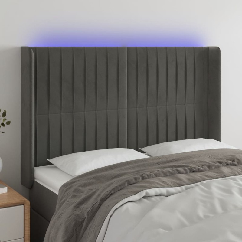 Testiera a LED Grigio Scuro 147x16x118/128cm in Velluto Testiera a LED Grigio Scuro 147x16x118/128cm in Velluto