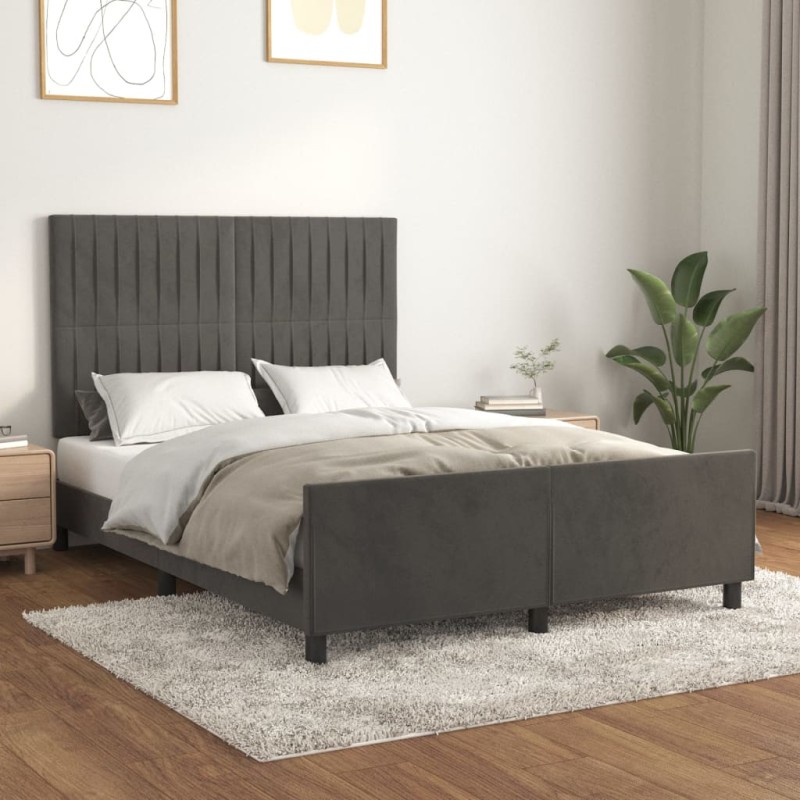 Giroletto con Testiera Grigio Scuro 140x200 cm in Velluto Giroletto con Testiera Grigio Scuro 140x200 cm in Velluto