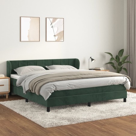 Giroletto a Molle con Materasso Verde Scuro 160x200 cm Velluto