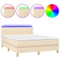 Letto a Molle con Materasso e LED Crema 140x200 cm in Tessuto Letto a Molle con Materasso e LED Crema 140x200 cm in Tessuto