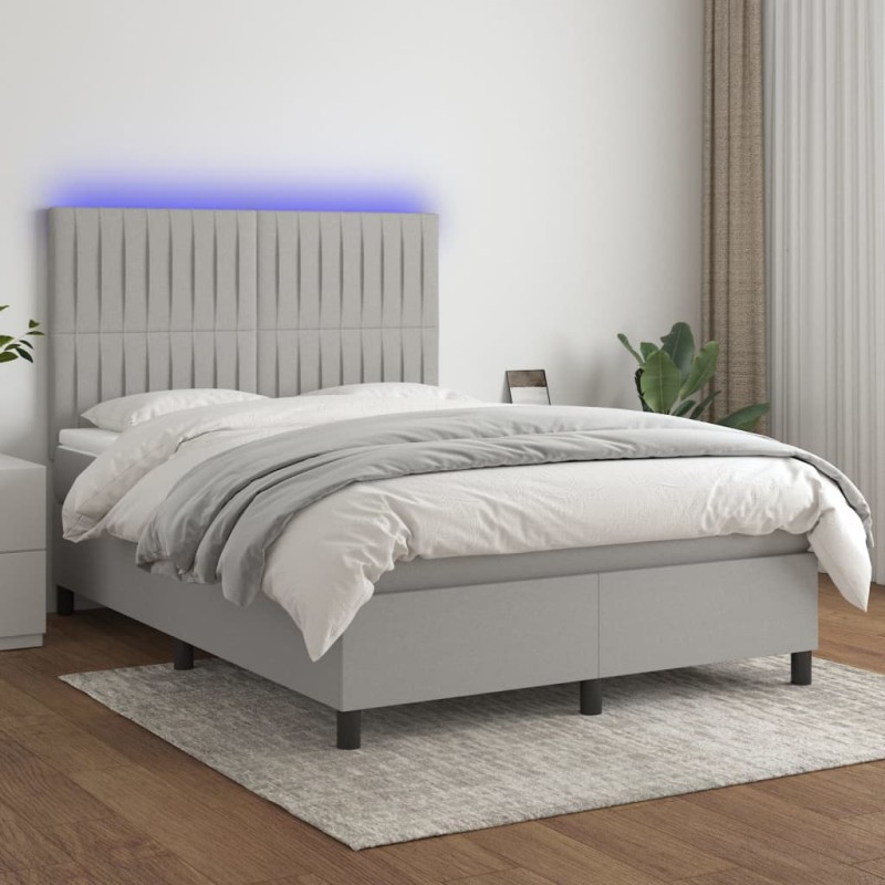 Letto a Molle Materasso e LED Grigio Chiaro 140x200 cm Tessuto Letto a Molle Materasso e LED Grigio Chiaro 140x200 cm Tessuto