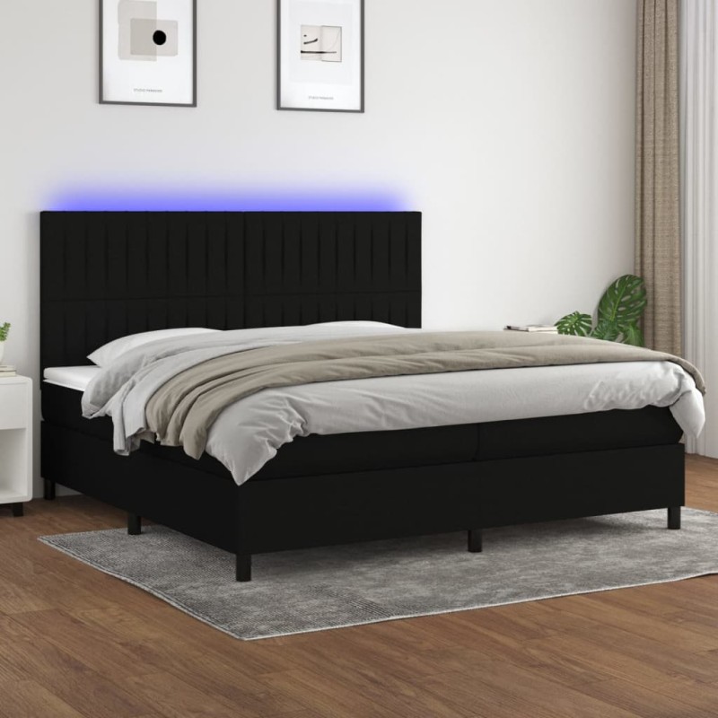 Letto a Molle Materasso e LED Nero 200x200cm in Tessuto Letto a Molle Materasso e LED Nero 200x200cm in Tessuto