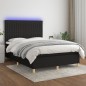 Letto a Molle con Materasso e LED Nero 140x190 cm in Tessuto Letto a Molle con Materasso e LED Nero 140x190 cm in Tessuto