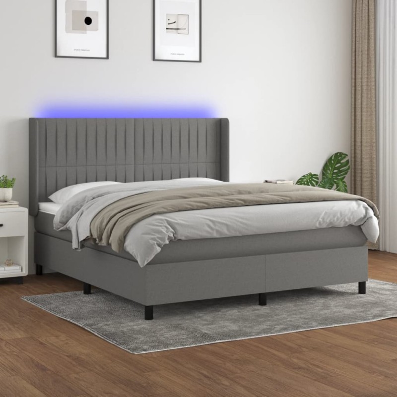 Letto a Molle Materasso e LED Grigio Scuro 160x200cm in Tessuto Letto a Molle Materasso e LED Grigio Scuro 160x200cm in Tessuto
