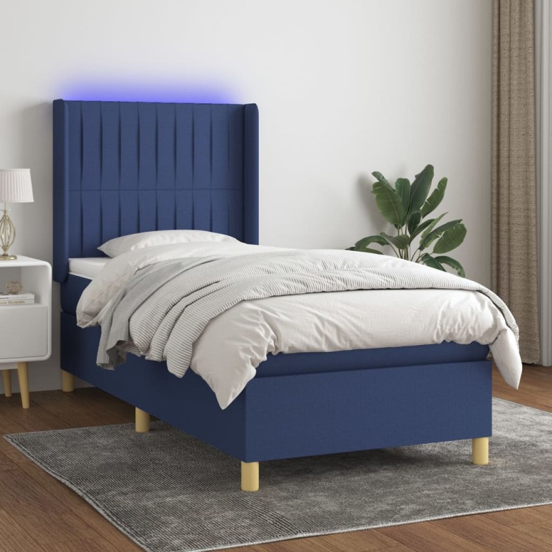 Letto a Molle con Materasso e LED Blu 80x200 cm in Tessuto Letto a Molle con Materasso e LED Blu 80x200 cm in Tessuto