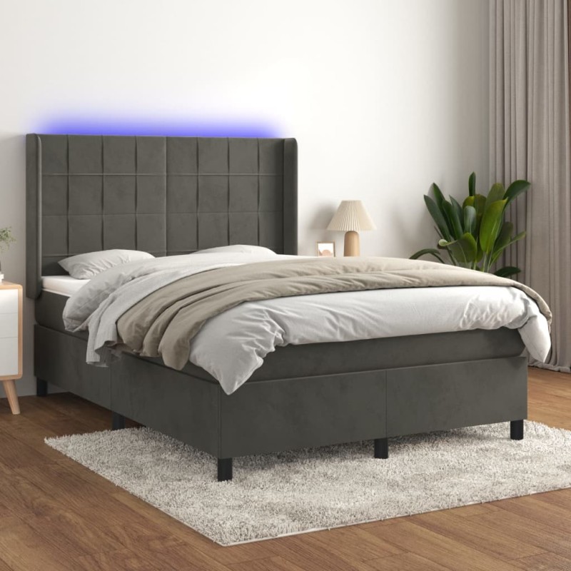Letto a Molle con Materasso e LED Grigio Scuro 140x200 cm Letto a Molle con Materasso e LED Grigio Scuro 140x200 cm