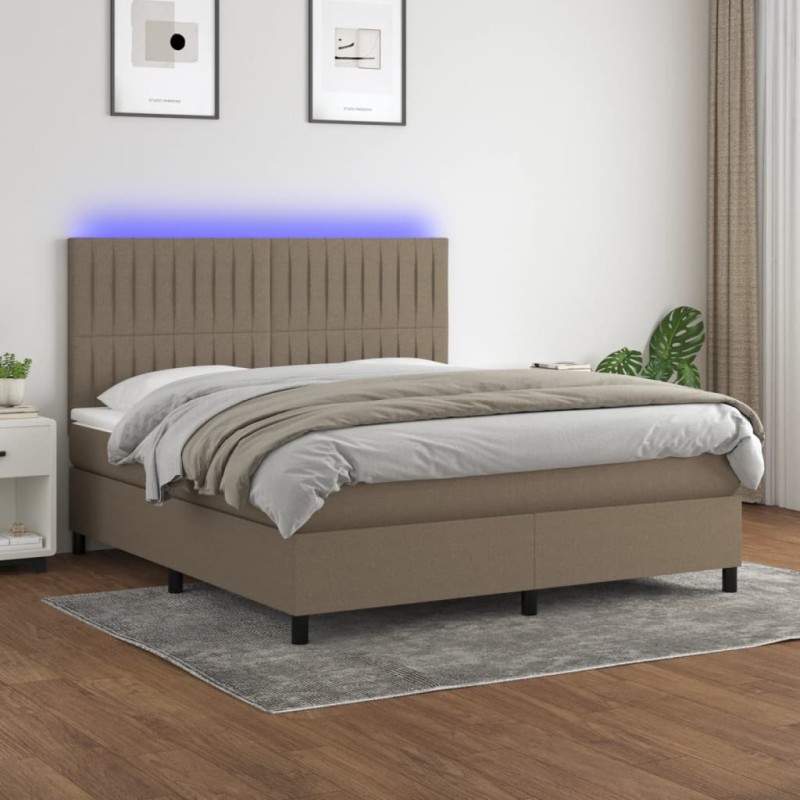 Letto a Molle con Materasso e LED Tortora 160x200 cm in Tessuto Letto a Molle con Materasso e LED Tortora 160x200 cm in Tessuto
