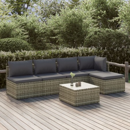 Set Divani da Giardino 6 pz con Cuscini in Polyrattan Grigio