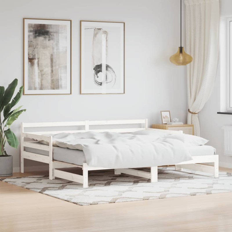 Divano Letto con Letto Estraibile Bianco 80x200cm Massello Pino Divano Letto con Letto Estraibile Bianco 80x200cm Massello Pino