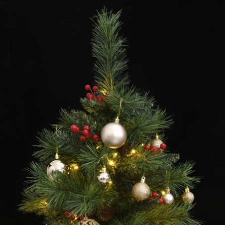 Albero Natale Incernierato con 150 LED e Palline 120 cm