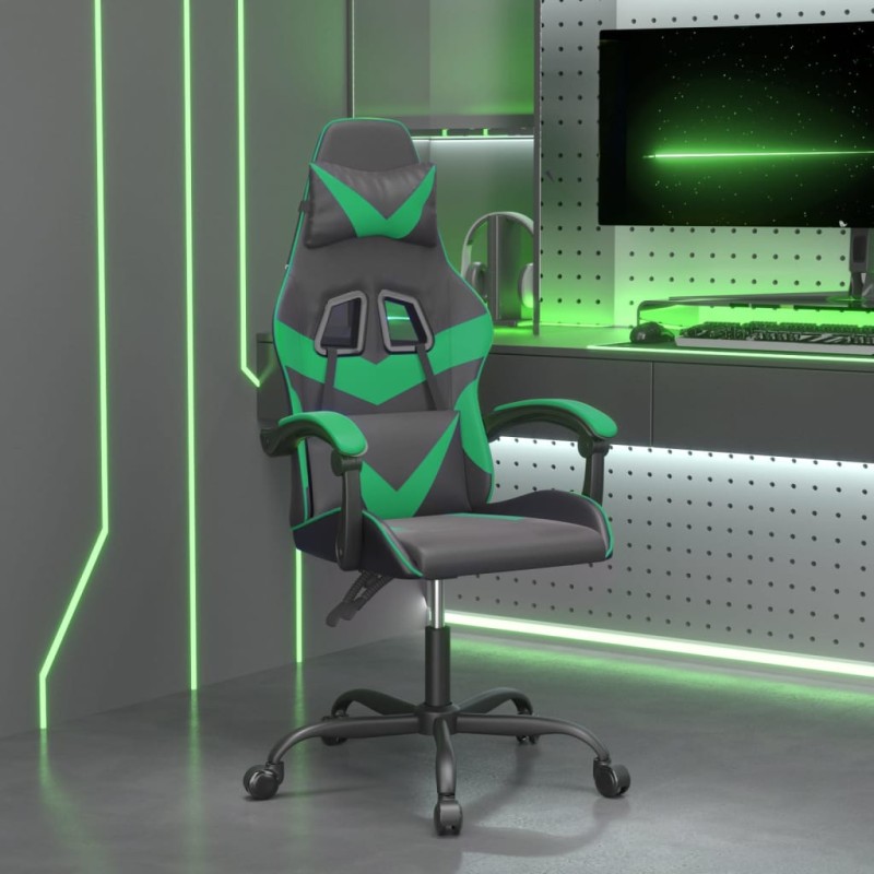 Sedia da Gaming Girevole Nera e Verde in Similpelle Sedia da Gaming Girevole Nera e Verde in Similpelle
