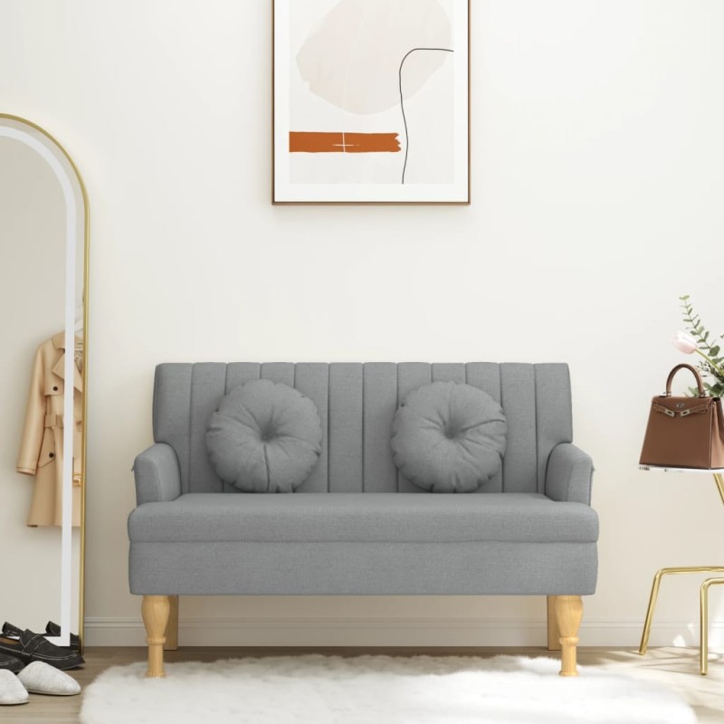 Panca con Cuscini Grigio Chiaro 113x64,5x75,5 cm in Tessuto Panca con Cuscini Grigio Chiaro 113x64,5x75,5 cm in Tessuto