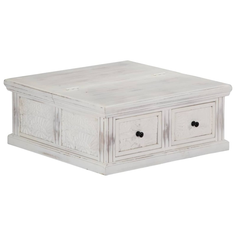 Tavolino da Caffè Bianco 70x70x30 cm in Legno Massello di Mango Tavolino da Caffè Bianco 70x70x30 cm in Legno Massello di Mango