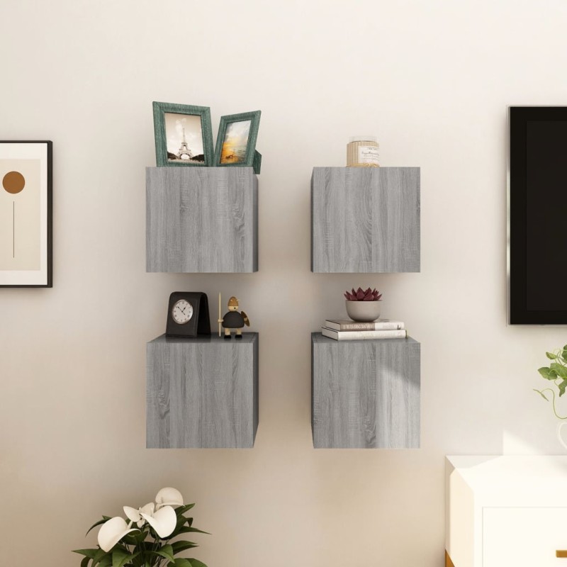 Armadietti TV Montati a Parete 4 pz Grigio Sonoma 30,5x30x30 cm Armadietti TV Montati a Parete 4 pz Grigio Sonoma 30,5x30x30 cm