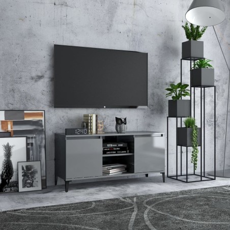 Mobile TV con Gambe in Metallo Grigio Lucido 103,5x35x50 cm