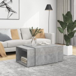Set 3 Tavolini ad Incastro Cemento 60x60x38 cm in Truciolato