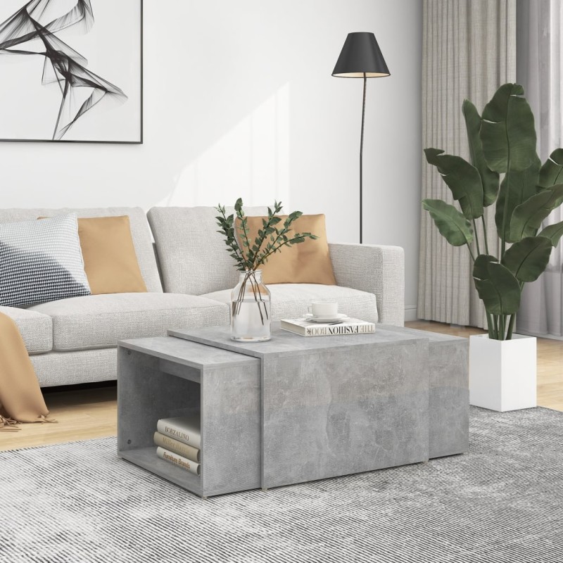Set 3 Tavolini ad Incastro Cemento 60x60x38 cm in Truciolato Set 3 Tavolini ad Incastro Cemento 60x60x38 cm in Truciolato