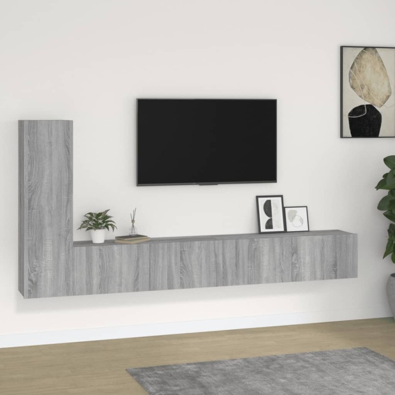 Set Mobili Porta TV 3 pz Grigio Sonoma in Legno Multistrato Set Mobili Porta TV 3 pz Grigio Sonoma in Legno Multistrato