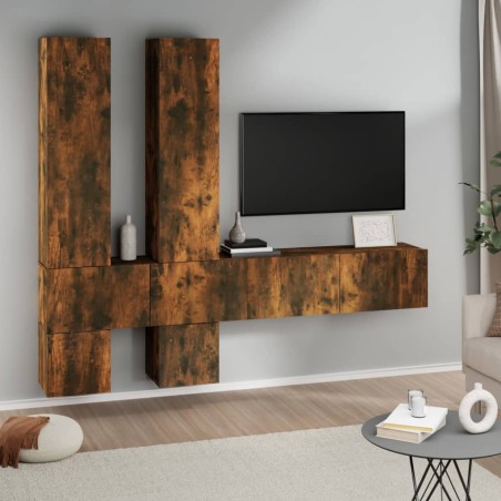 Mobile Porta TV a Parete Rovere Fumo in Legno Multistrato