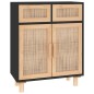 Credenza Nera 60x30x75 cm Legno Massello Pino e Rattan Naturale Credenza Nera 60x30x75 cm Legno Massello Pino e Rattan Naturale