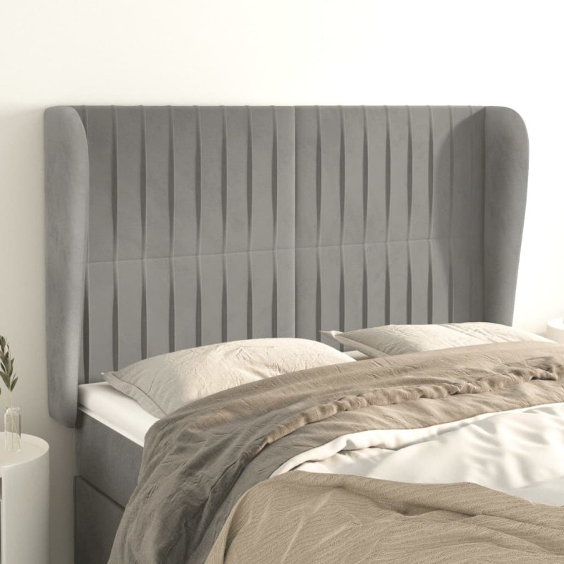 Testiera ad Orecchio Grigio Chiaro 147x23x118/128 cm in Velluto Testiera ad Orecchio Grigio Chiaro 147x23x118/128 cm in Velluto