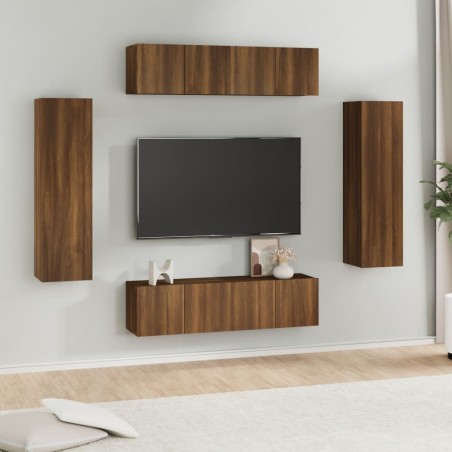 Set Mobili Porta TV 6 pz Rovere Marrone in Legno Multistrato