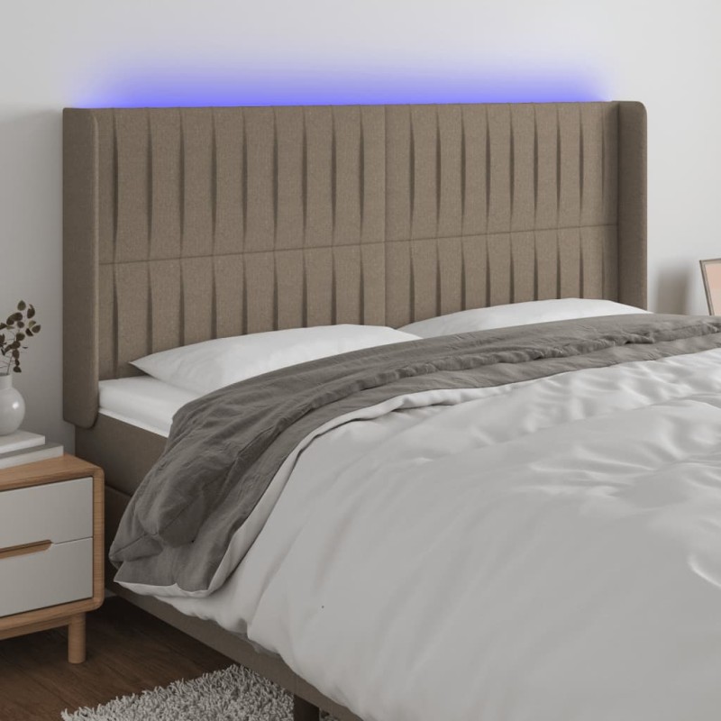 Testiera a LED Tortora 163x16x118/128 cm in Tessuto Testiera a LED Tortora 163x16x118/128 cm in Tessuto