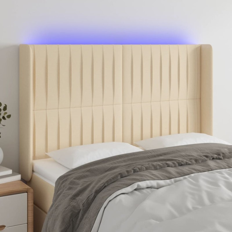 Testiera a LED Crema 147x16x118/128 cm in Tessuto Testiera a LED Crema 147x16x118/128 cm in Tessuto