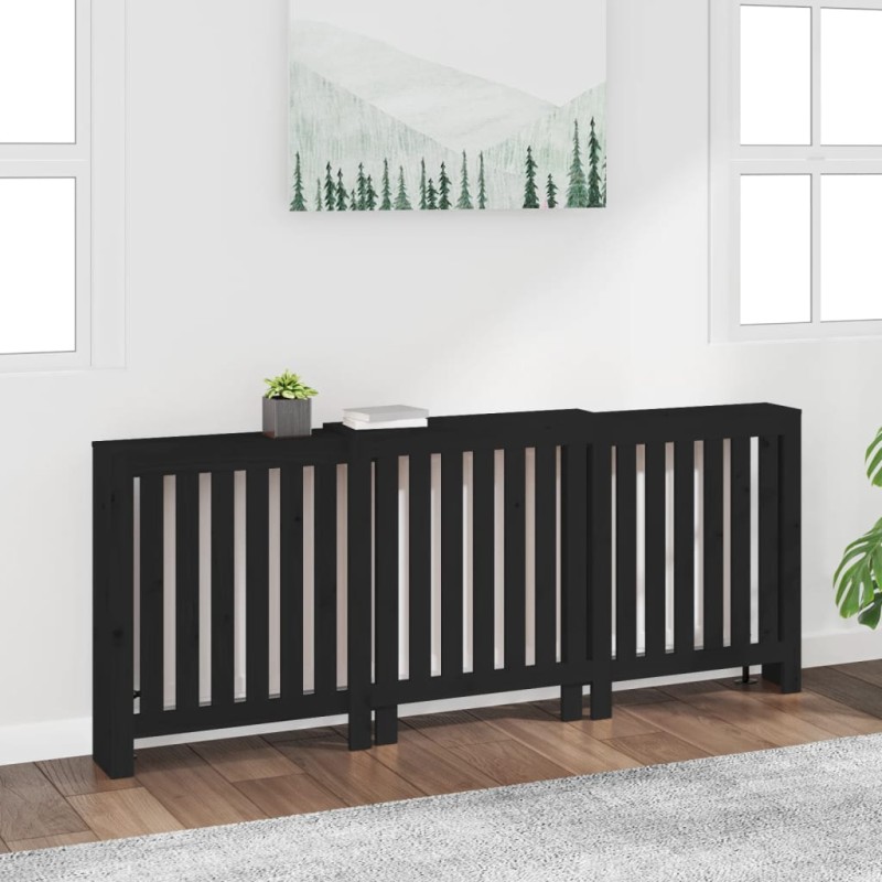 Copertura Termosifone Nera 210x21x85 cm Legno Massello Pino Copertura Termosifone Nera 210x21x85 cm Legno Massello Pino