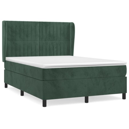 Giroletto a Molle con Materasso Verde Scuro 140x200 cm Velluto