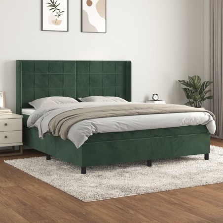 Giroletto a Molle con Materasso Verde Scuro 180x200 cm Velluto