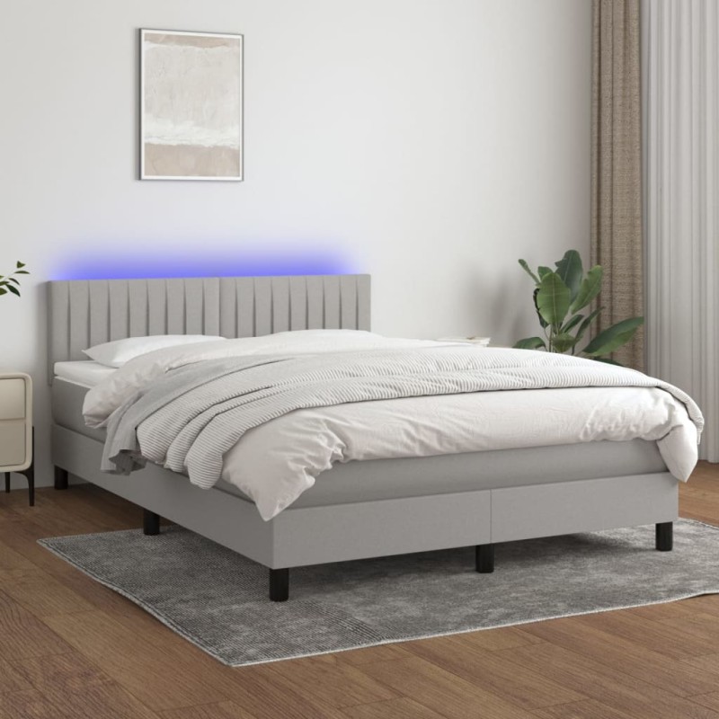 Letto a Molle Materasso e LED Grigio Chiaro 140x200 cm Tessuto Letto a Molle Materasso e LED Grigio Chiaro 140x200 cm Tessuto