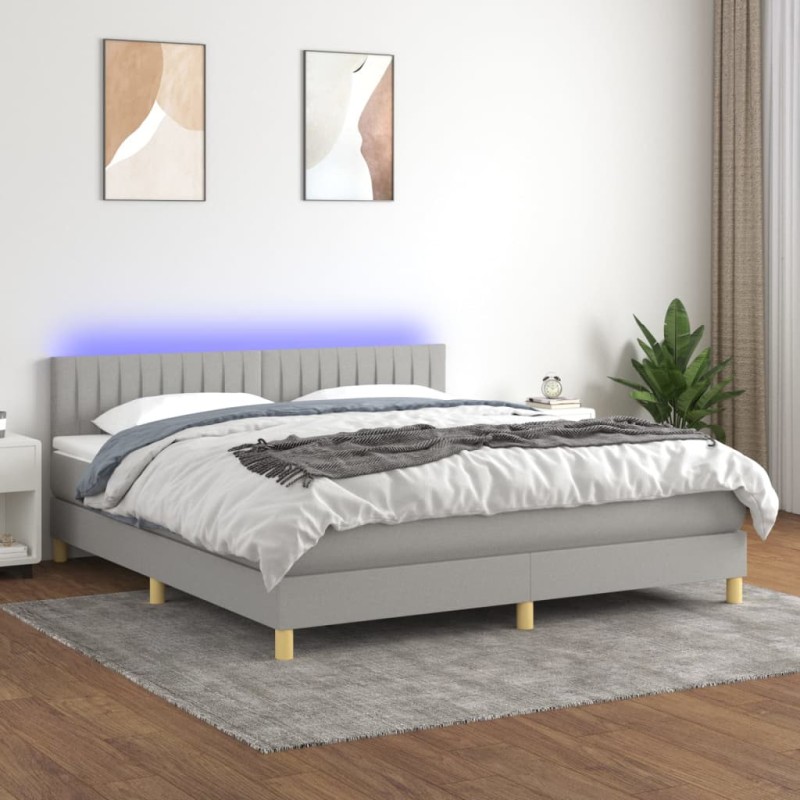 Letto a Molle Materasso e LED Grigio Chiaro 160x200 cm Tessuto Letto a Molle Materasso e LED Grigio Chiaro 160x200 cm Tessuto