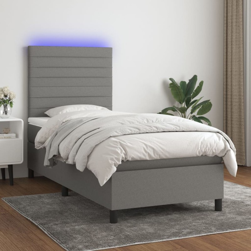 Letto a Molle Materasso e LED Grigio Scuro 80x200 cm in Tessuto Letto a Molle Materasso e LED Grigio Scuro 80x200 cm in Tessuto