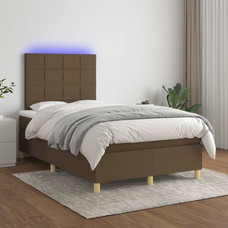 Letto a Molle Materasso e LED Marrone Scuro 120x200 cm Tessuto Letto a Molle Materasso e LED Marrone Scuro 120x200 cm Tessuto