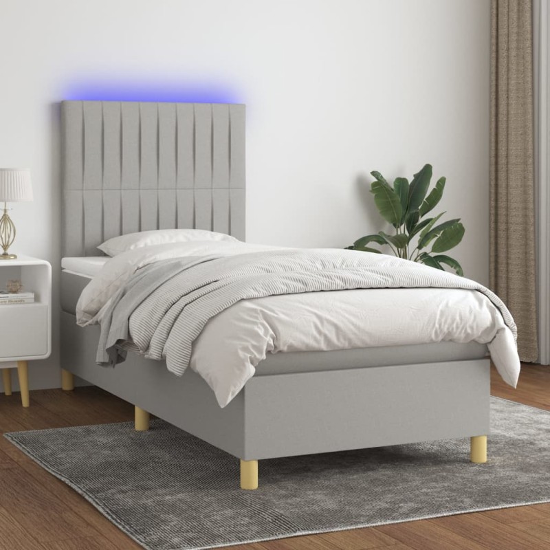 Letto a Molle Materasso e LED Grigio Chiaro 80x200 cm Tessuto Letto a Molle Materasso e LED Grigio Chiaro 80x200 cm Tessuto