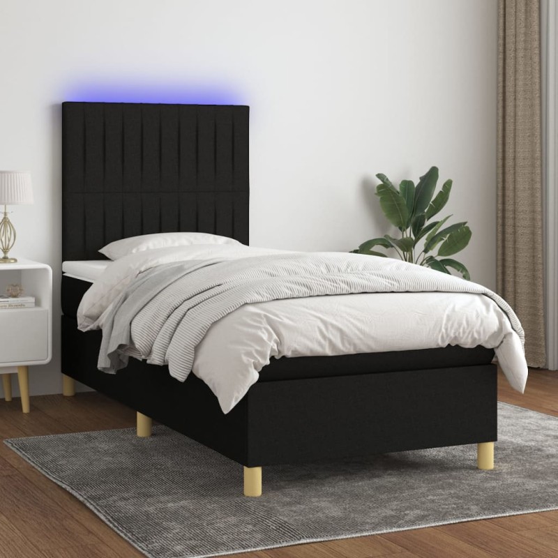 Letto a Molle con Materasso e LED Nero 100x200 cm in Tessuto Letto a Molle con Materasso e LED Nero 100x200 cm in Tessuto