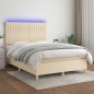 Letto a Molle con Materasso e LED Crema 140x190 cm in Tessuto Letto a Molle con Materasso e LED Crema 140x190 cm in Tessuto