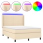 Letto a Molle con Materasso e LED Crema 140x190 cm in Tessuto Letto a Molle con Materasso e LED Crema 140x190 cm in Tessuto