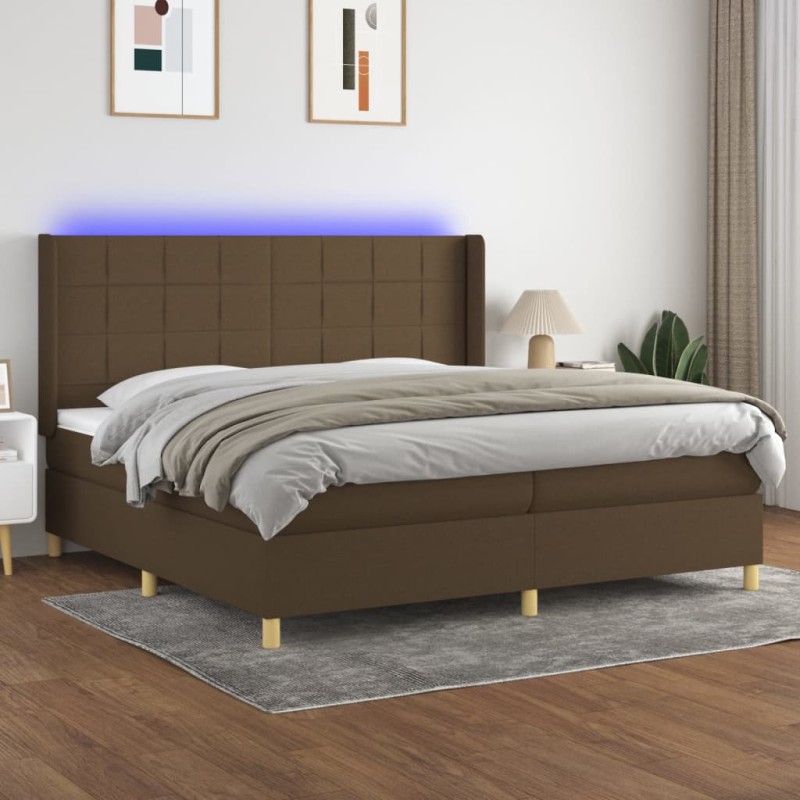 Letto a Molle Materasso e LED Marronescuro 200x200cm in Tessuto Letto a Molle Materasso e LED Marronescuro 200x200cm in Tessuto