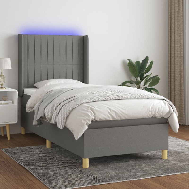 Letto a Molle Materasso e LED Grigio Scuro 80x200 cm in Tessuto Letto a Molle Materasso e LED Grigio Scuro 80x200 cm in Tessuto