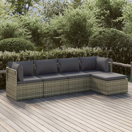 Set Divani da Giardino 5 pz con Cuscini in Polyrattan Grigio