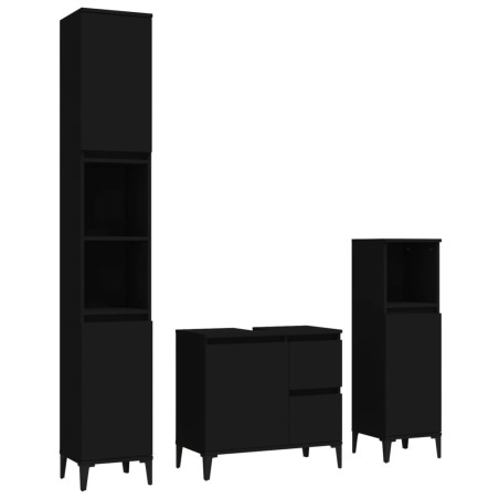 Set di Mobili da Bagno 3 pz Nero in Legno Multistrato