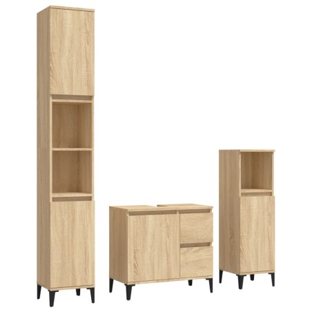 Set di Mobili da Bagno 3 pz Rovere Sonoma in Legno Multistrato