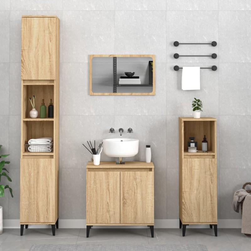 Set Mobili da Bagno 3 pz Rovere Sonoma in Legno Multistrato Set Mobili da Bagno 3 pz Rovere Sonoma in Legno Multistrato